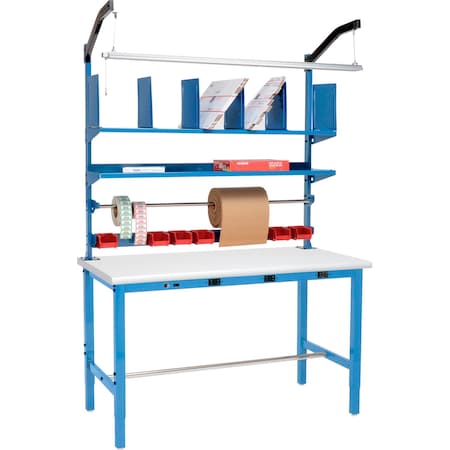 Global Industrial Packing Workbench W/Riser Kit & Power Apron, Laminate Safety Edge, 72inWx30inD 244194B